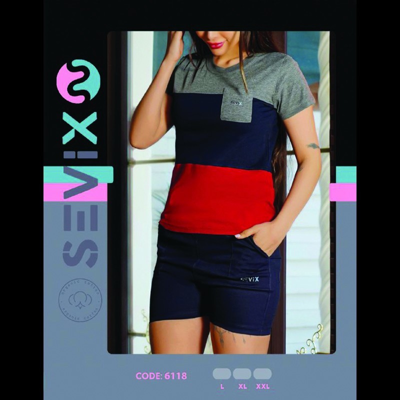 ست تیشرت و شلوارک زنانه sevix کد 6118