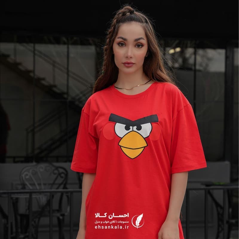 تیشرت لانگ کارتنی طرح پرندگان خشمگین