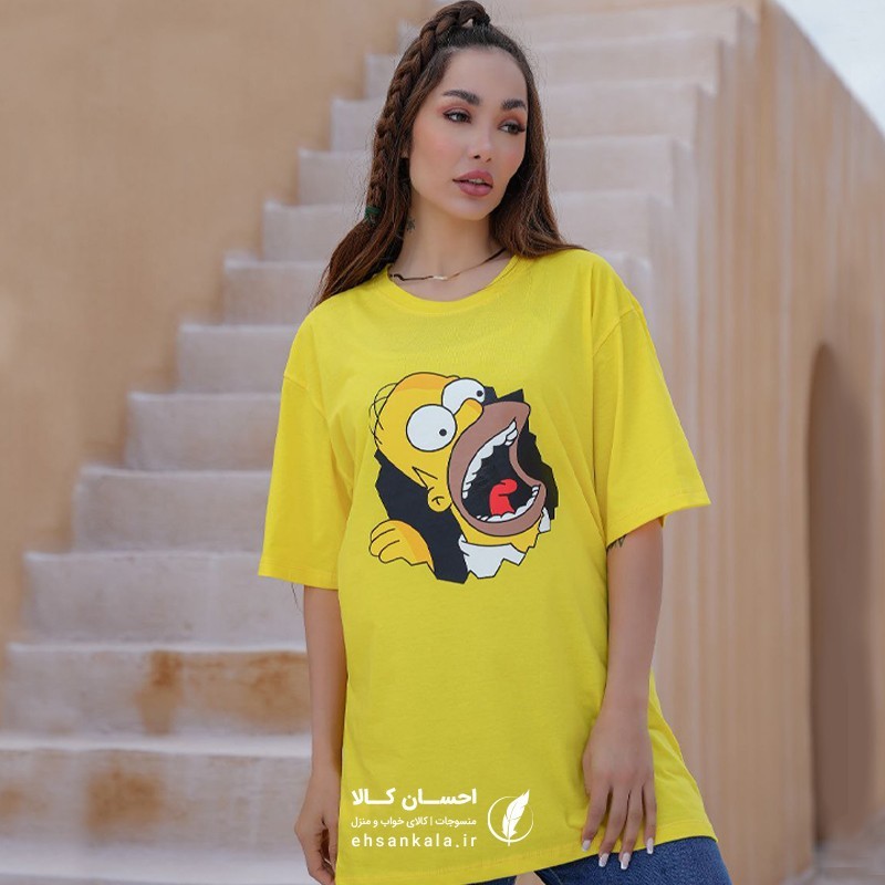 تیشرت لانگ رنگی رنگی کارتنی طرح سیمپسون